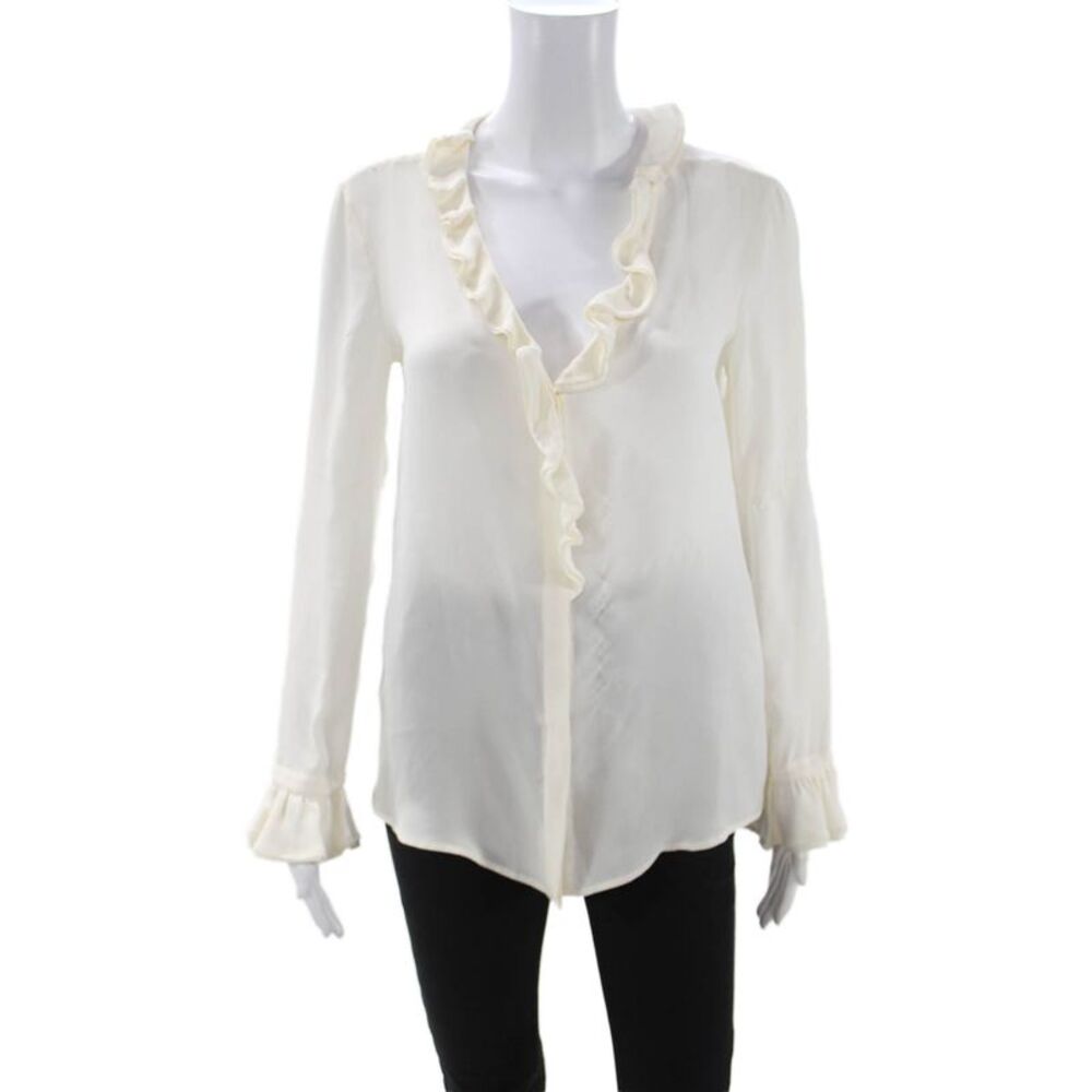 Etro Womens Basic Silk V-Neck Long Sleeve Blouse White Button Size 38